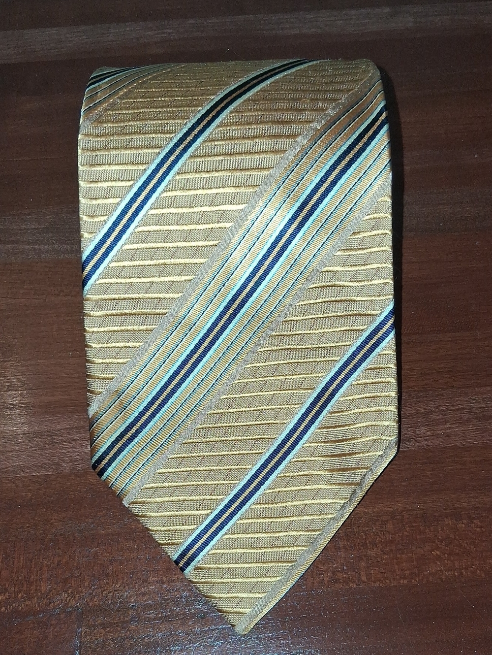Villa Bolgheri Gold Blue Stripe Diagonal Silk Tie Italia